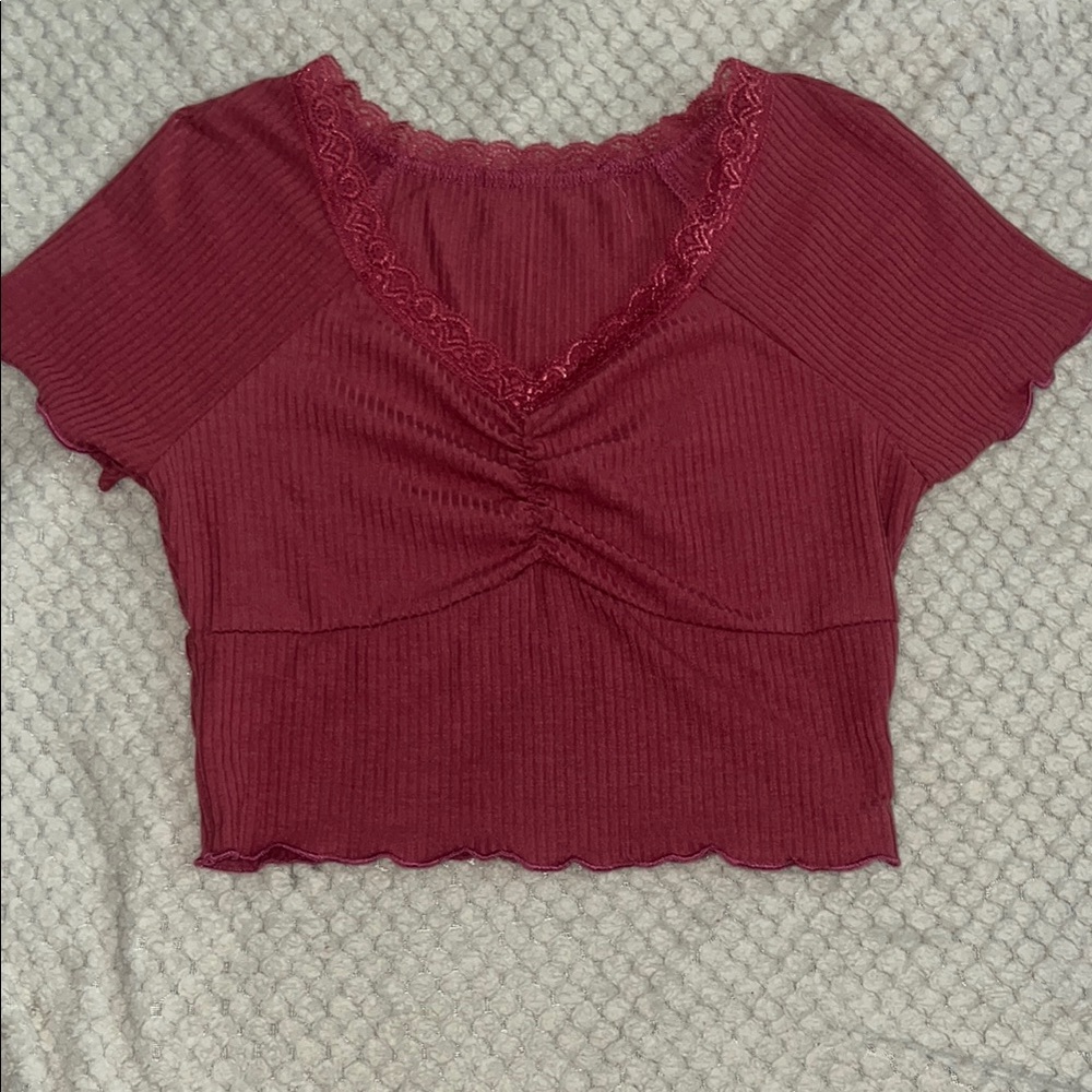 SHEIN Red Crop Top Short Sleeve Ruched